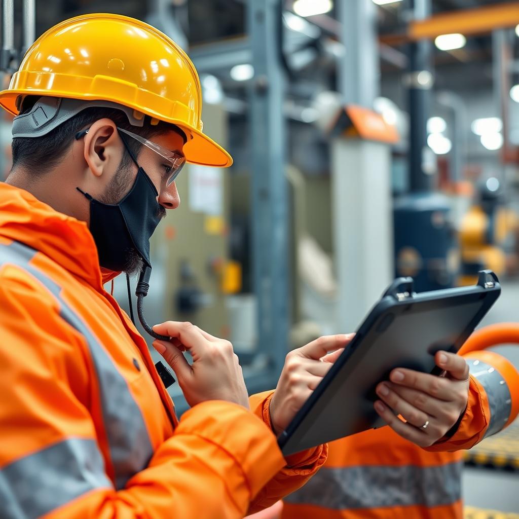Engineer configuring edge computing device in smart factory setting