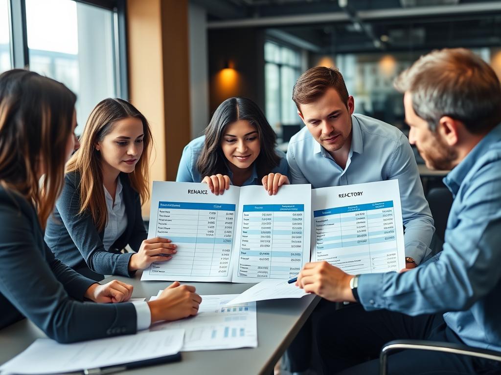 Financial team analyzing cloud migration cost spreadsheets