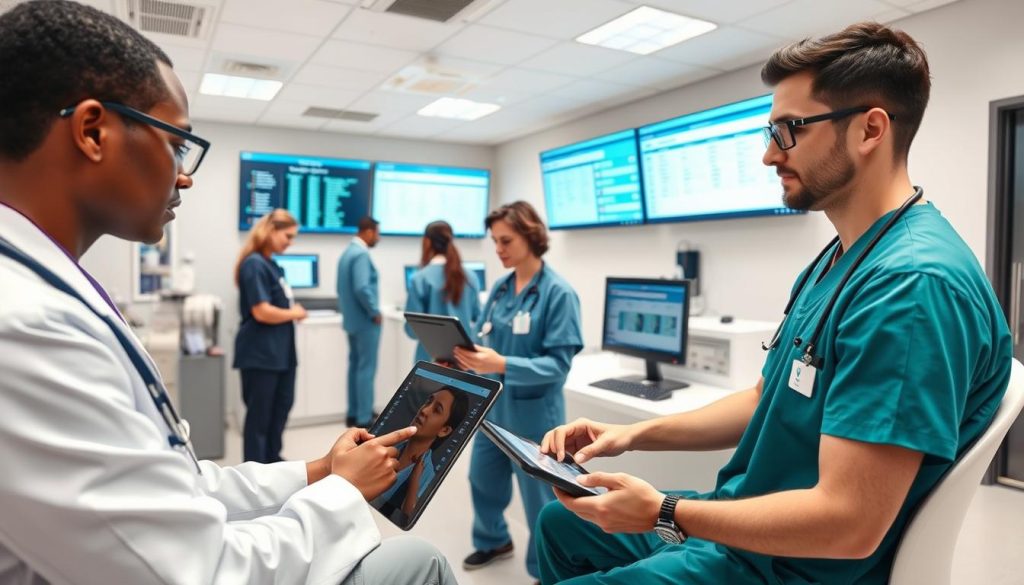Healthcare professionals using cloud-based electronic health record system
