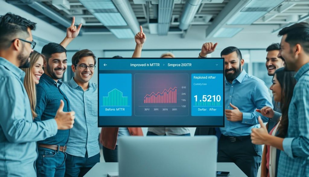 IT team celebrating reduced MTTR after implementing continuous monitoring