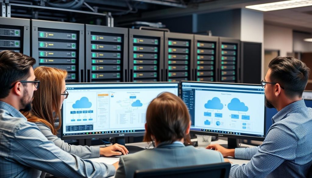 IT team implementing lift-and-shift migration strategy