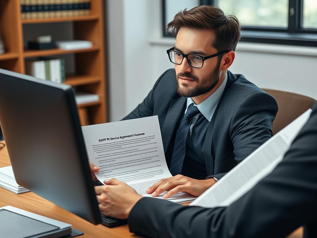 Legal professional drafting GDPR cloud service agreement clauses
