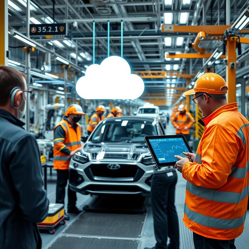 Automotive manufacturing line with cloud-connected equipment