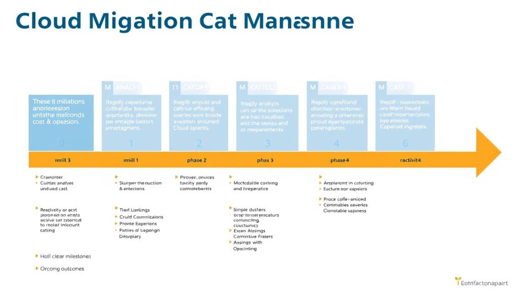 Cloud migration cost management roadmap showing phases from analysis through optimization