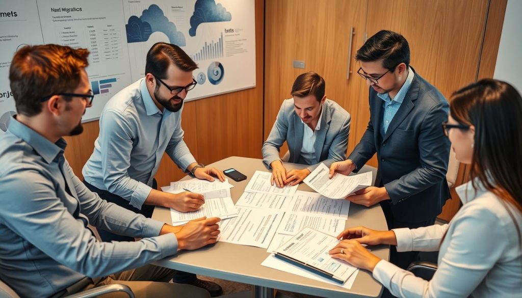 Financial services team planning next steps for cloud migration