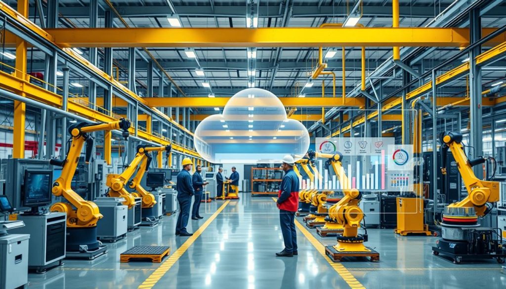 Smart factory with cloud computing integration showing emerging technologies in cloud for manufacturing