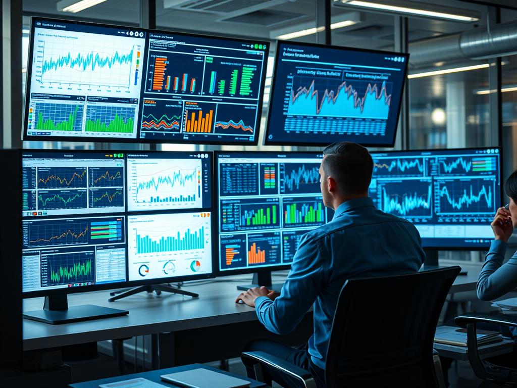 Affärspersoner analyserar maskininlärningsresultat på moderna skärmar
