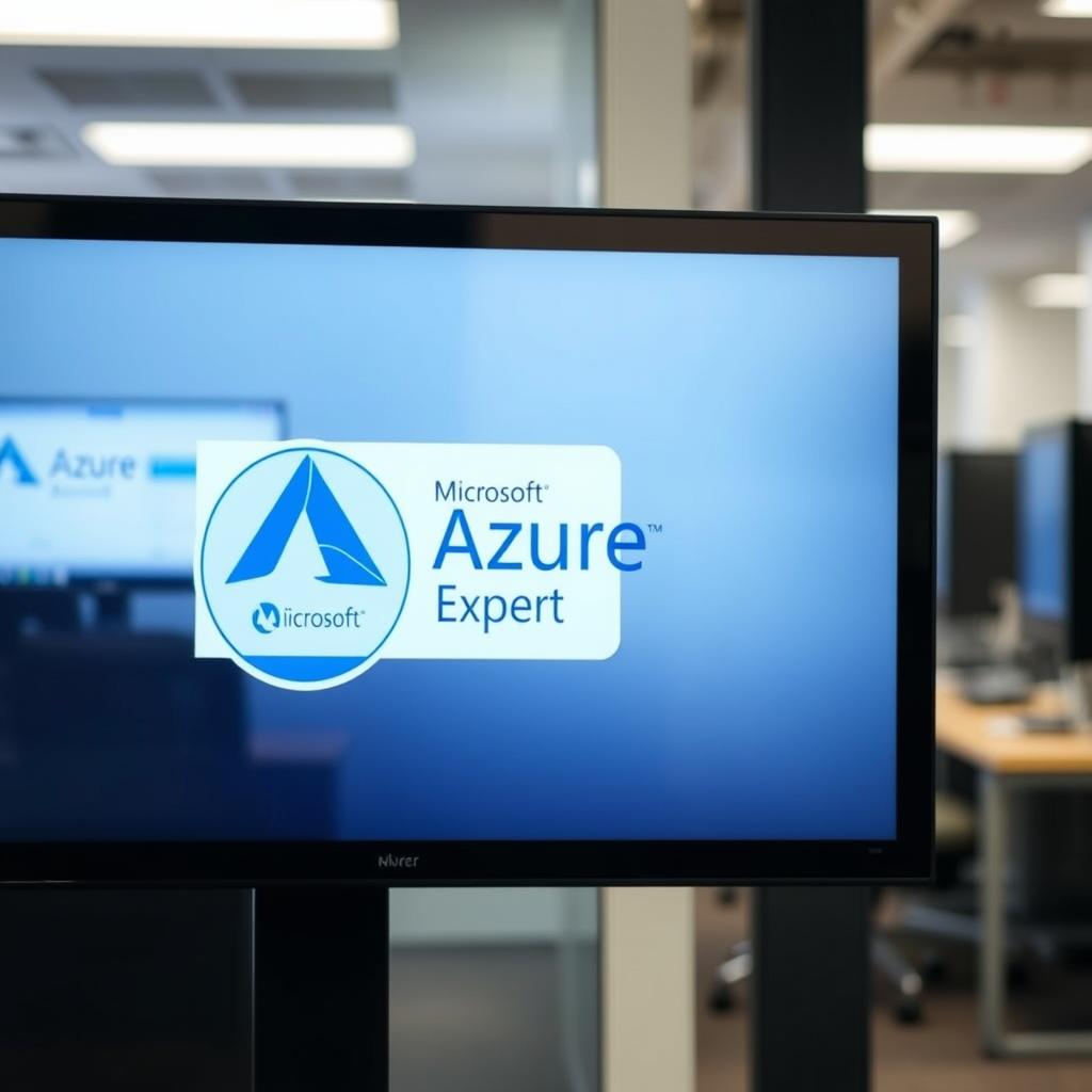 Azure Expert MSP-certifieringsemblem visas på en digital skärm Azure Expert MSP-certifieringsemblem visas på en digital skärm