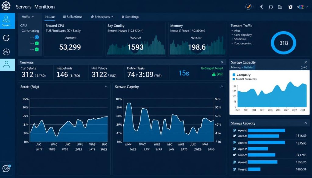 Dashboard för serverövervakning som visar systemhälsa och prestanda Dashboard för serverövervakning som visar systemhälsa och prestanda