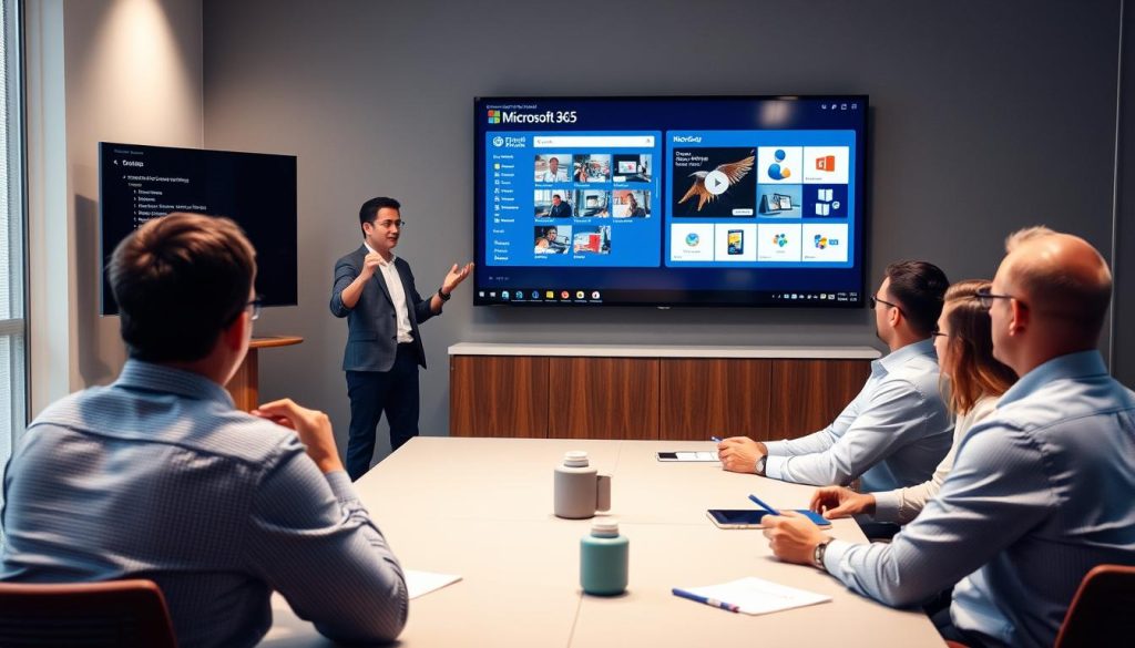 En Microsoft Specialist som håller en workshop för ett företagsteam om Microsoft 365-funktioner En Microsoft Specialist som håller en workshop för ett företagsteam om Microsoft 365-funktioner