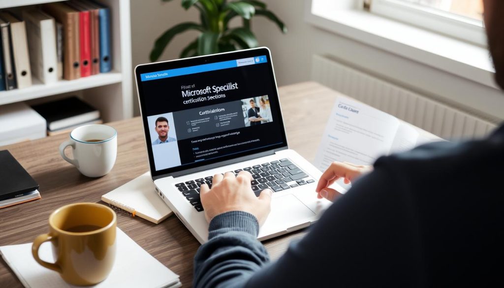 En person som söker information om Microsoft Specialist-certifieringar online En person som söker information om Microsoft Specialist-certifieringar online