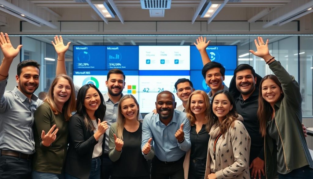 Ett team som firar framgångsrik implementering av Microsoft 365-lösningar Ett team som firar framgångsrik implementering av Microsoft 365-lösningar