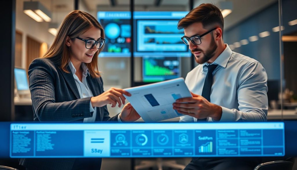 Företagsledare och IT-specialist som samarbetar kring en digital strategi Företagsledare och IT-specialist som samarbetar kring en digital strategi