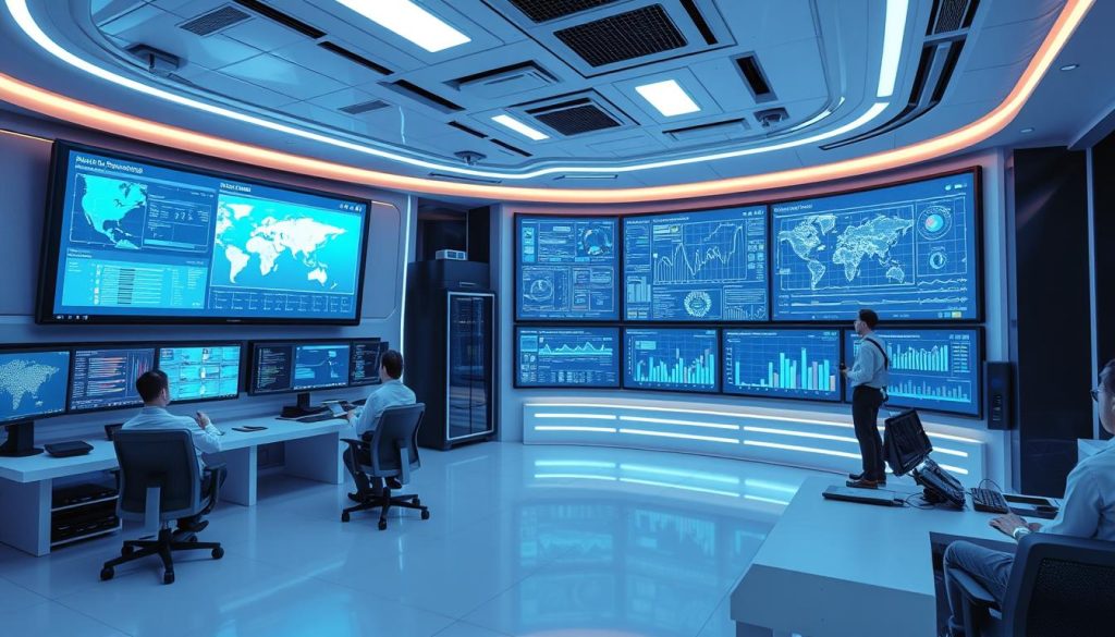 Futuristic data operations center with advanced visualizations Futuristic data operations center with advanced visualizations