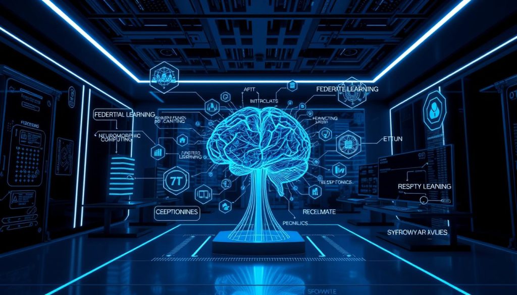 Futuristisk visualisering av framtida trender inom djupinlärning och AI