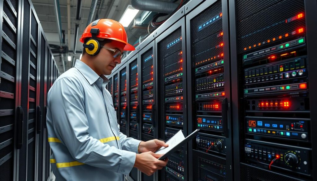 IT-specialist som arbetar med serverinfrastruktur i ett datacenter IT-specialist som arbetar med serverinfrastruktur i ett datacenter