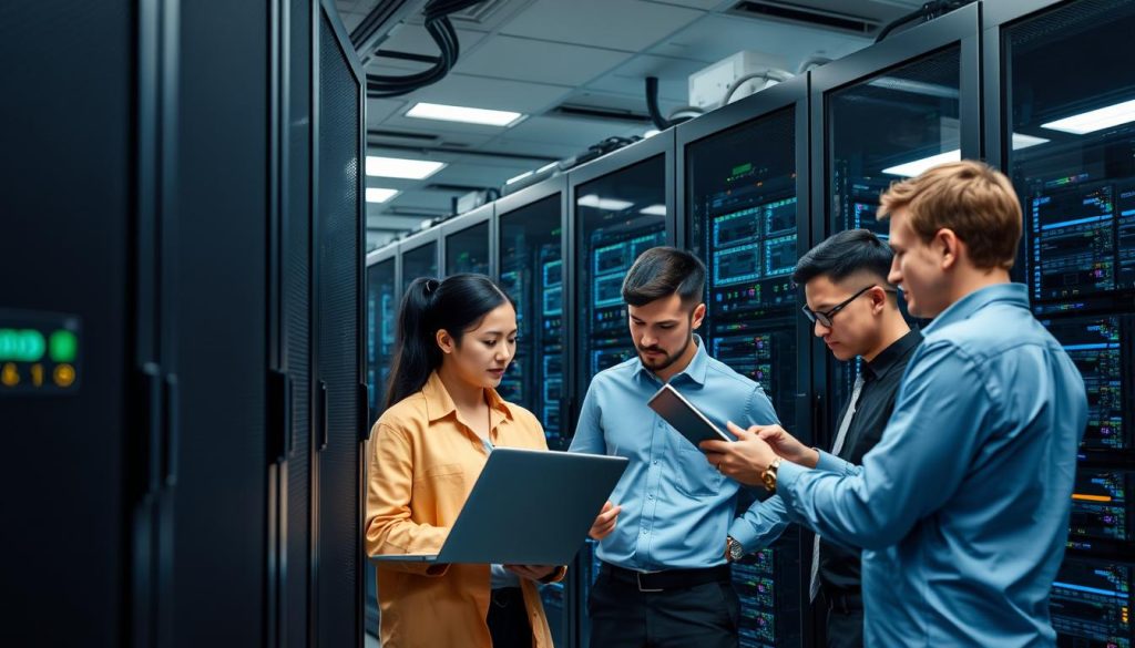 IT-team som arbetar med serveradministration i ett företagsdatacenter IT-team som arbetar med serveradministration i ett företagsdatacenter