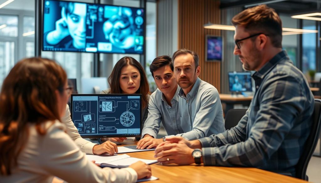 Team som arbetar med att implementera AI Vision-lösningar och möter utmaningar Team som arbetar med att implementera AI Vision-lösningar och möter utmaningar