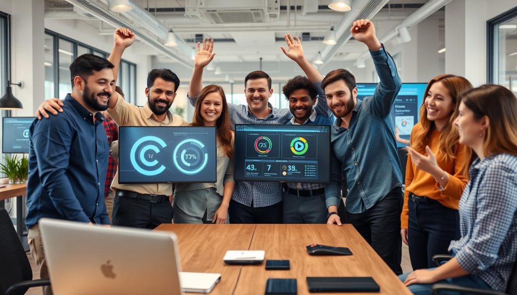 Team som firar framgångsrik CI-implementation Team som firar framgångsrik CI-implementation