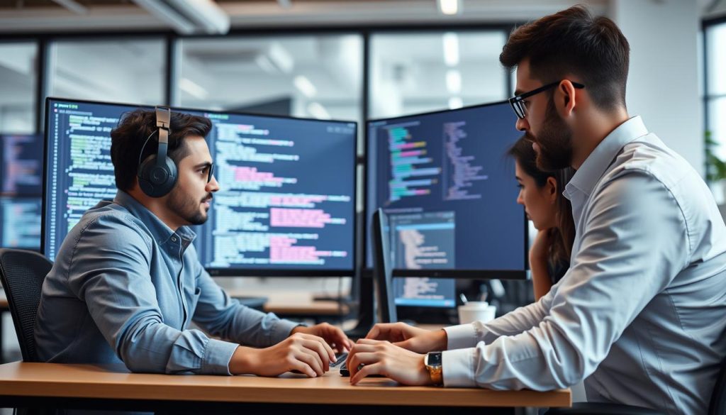 Utvecklare som arbetar med Continuous Integration i ett modernt kontorslandskap Utvecklare som arbetar med Continuous Integration i ett modernt kontorslandskap