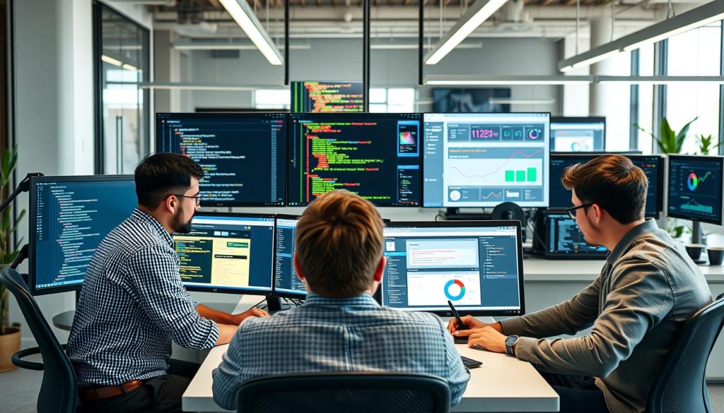 Utvecklare som följer CI best practices i ett modernt kontorslandskap Utvecklare som följer CI best practices i ett modernt kontorslandskap