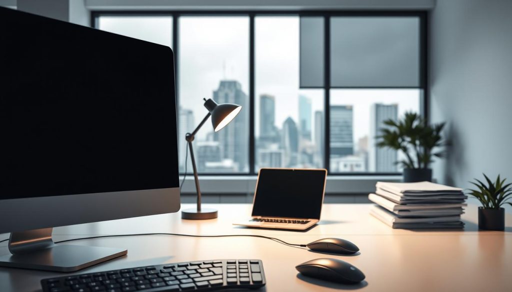 A sleek and modern office environment with clean lines and a minimalist aesthetic. The foreground features a desktop computer, keyboard, and mouse, all in a muted color palette. In the middle ground, a desk lamp casts a warm, focused light on a laptop and a stack of documents, symbolizing the ongoing work and maintenance of software. The background showcases a large window overlooking a cityscape, suggesting the integration of the software within a larger business context. The overall mood is one of efficiency, attention to detail, and a commitment to the security and upkeep of the developed software. A sleek and modern office environment with clean lines and a minimalist aesthetic. The foreground features a desktop computer, keyboard, and mouse, all in a muted color palette. In the middle ground, a desk lamp casts a warm, focused light on a laptop and a stack of documents, symbolizing the ongoing work and maintenance of software. The background showcases a large window overlooking a cityscape, suggesting the integration of the software within a larger business context. The overall mood is one of efficiency, attention to detail, and a commitment to the security and upkeep of the developed software.