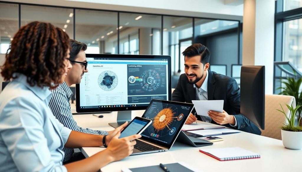 Affärspersoner som använder Generativ AI-verktyg för att förbättra produktivitet