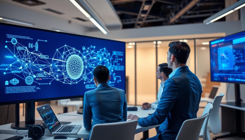 Visualisering av Generativ AI-koncept med neurala nätverk och dataflöden