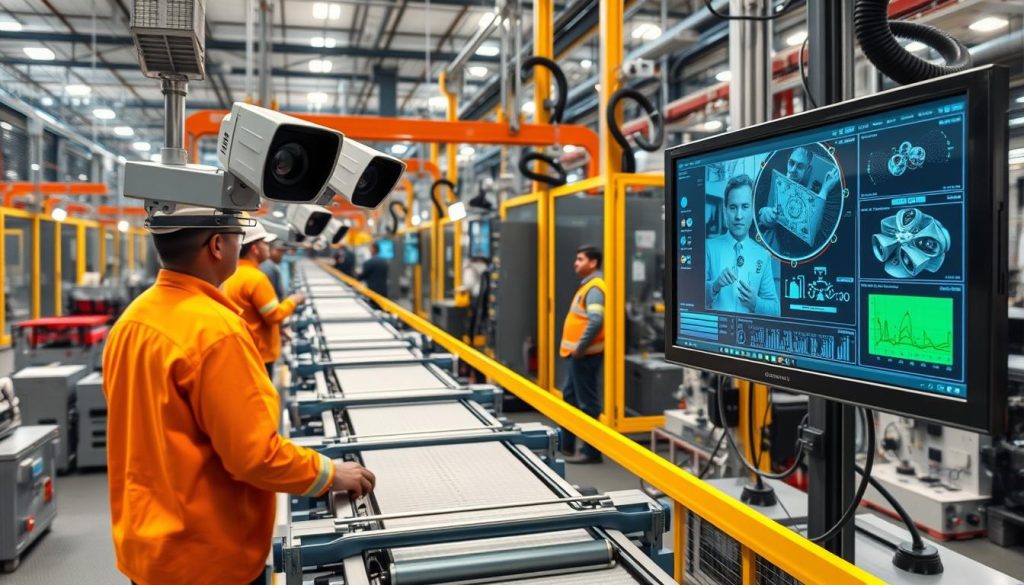 AI-powered visual inspection system in a manufacturing facility with security monitoring