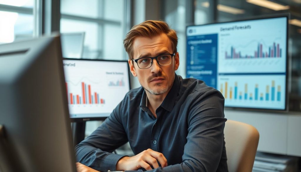 Affärsperson som analyserar misstag i demand forecasting