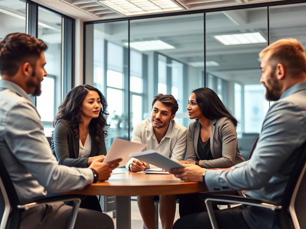Business professionals discussing cloud security automation tools benefits in a meeting