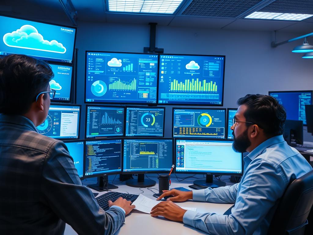 Cloud MSP professionals monitoring cloud infrastructure