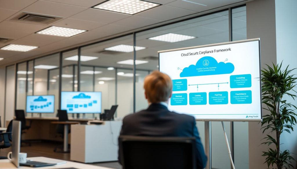 Cloud security compliance framework components showing governance, standards, and controls