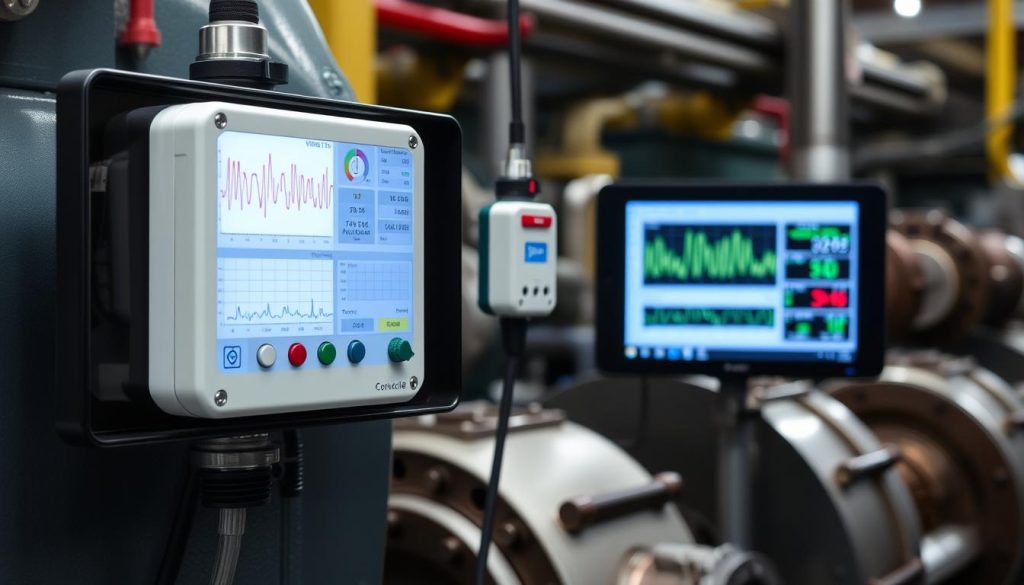 Condition monitoring sensors collecting data from industrial equipment