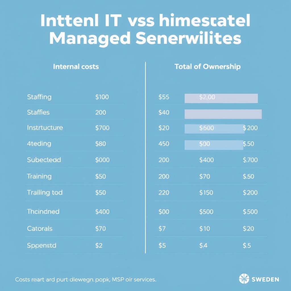Cost comparison chart between internal IT and managed services in Sweden