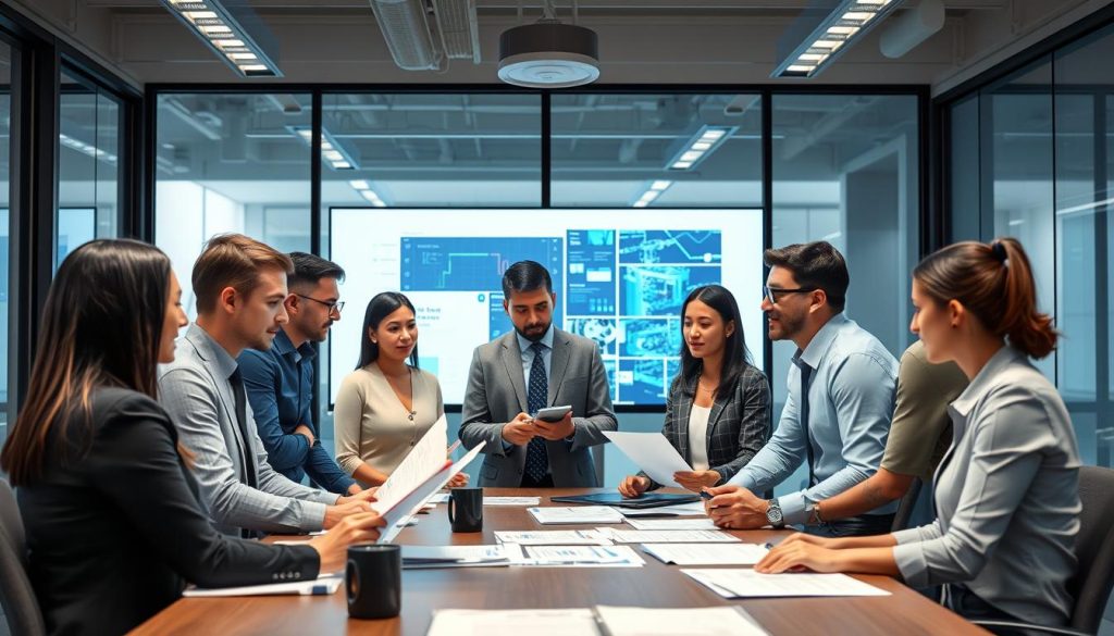 Cross-functional team implementing artificial intelligence visual inspection system