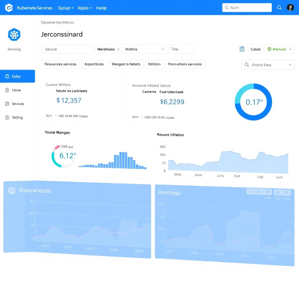 Dashboard showing managed Kubernetes services with monitoring metrics and health status