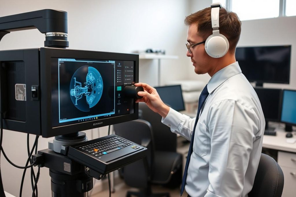 Digital radiography equipment being used for industrial component inspection