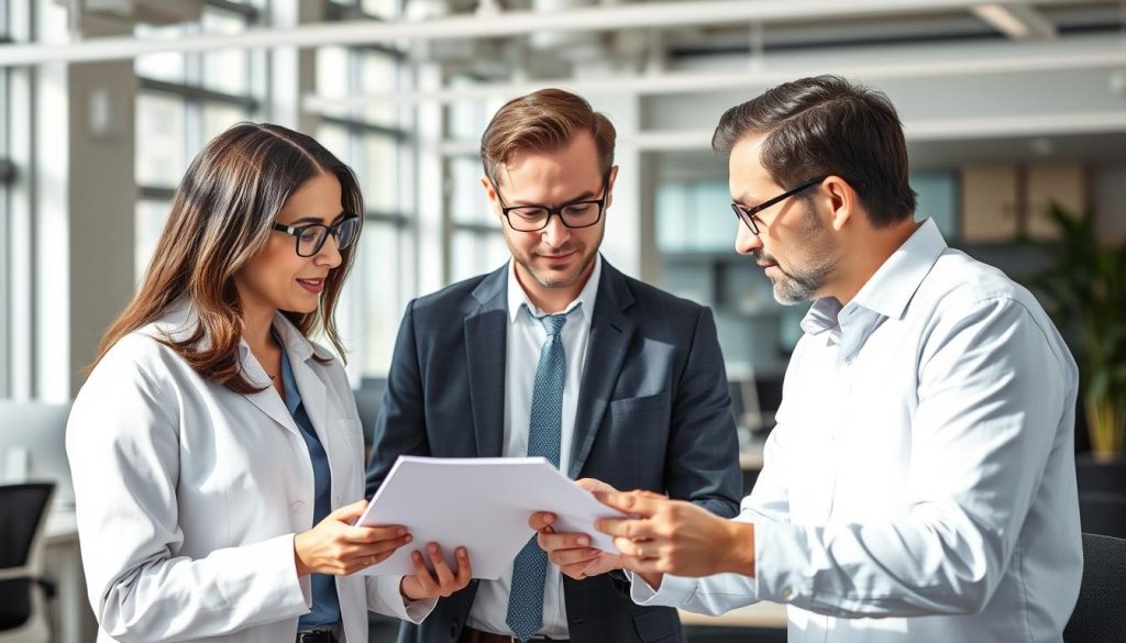 Engineers collaborating on cloud-based NDT data analysis