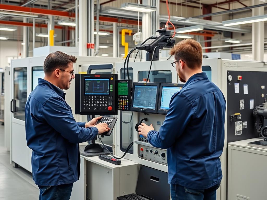 Engineers integrating AI quality control with existing manufacturing systems