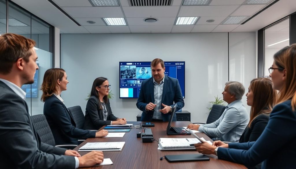 Engineers training an artificial intelligence visual inspection model in office environment