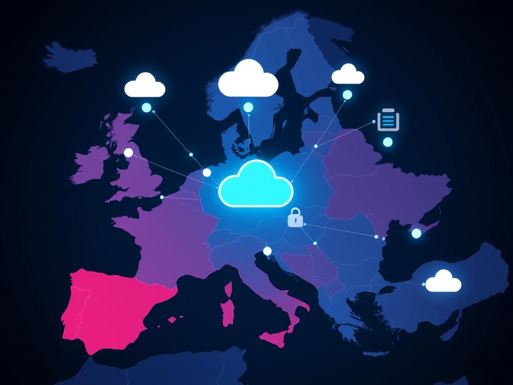 European business map showing connected IT infrastructure managed by an MSP