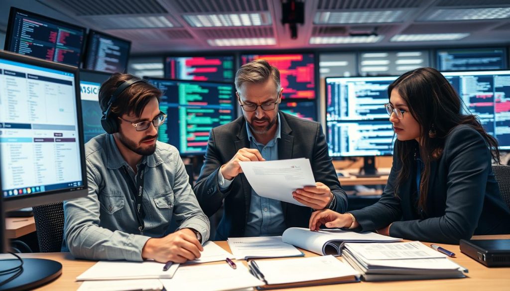 IT-säkerhetsteam som hanterar utmaningar med NIS2 incidentrapportering