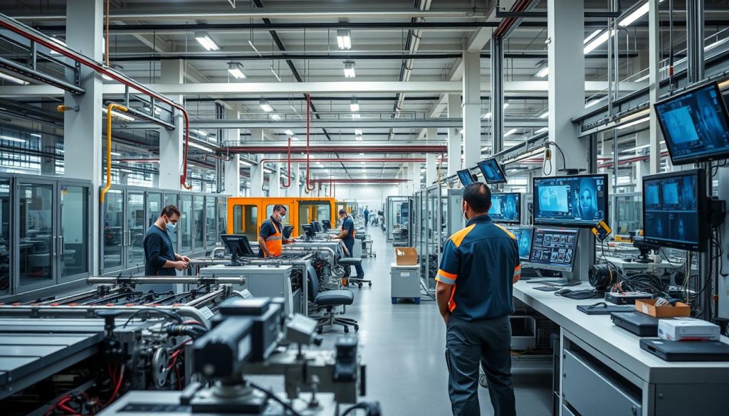 Industrial facility with integrated security monitoring showing the future of protected operations