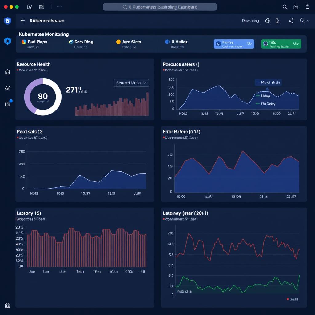 Kubernetes monitoring dashboard showing cluster health and performance metrics