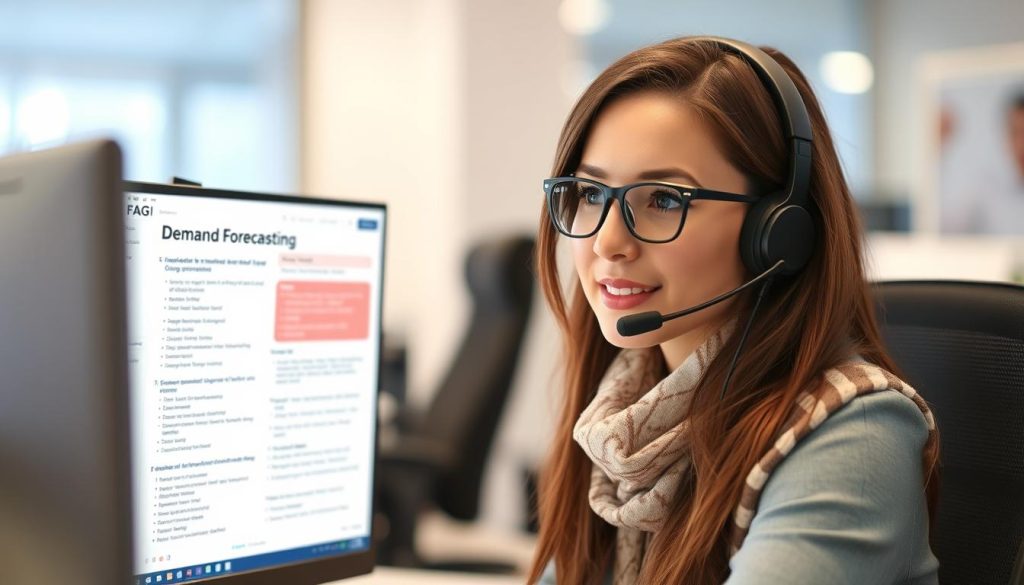 Kundservicerepresentant som svarar på frågor om demand forecasting