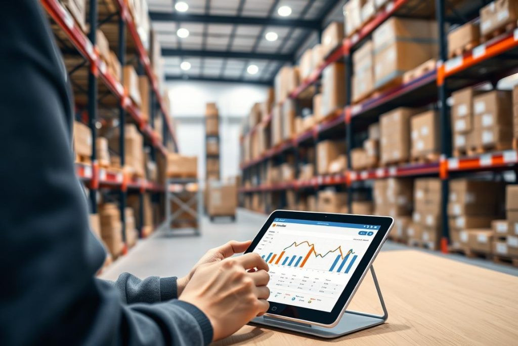 Lagerhantering med AI efterfrågeprognos system i modern kontorsmiljö