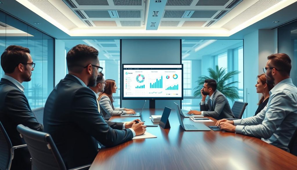 Ledningsgrupp som diskuterar fördelarna med NIST Cybersecurity Framework