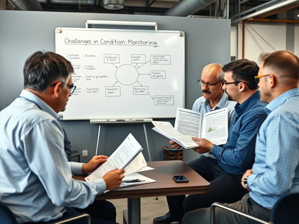 Maintenance team discussing challenges in condition monitoring implementation