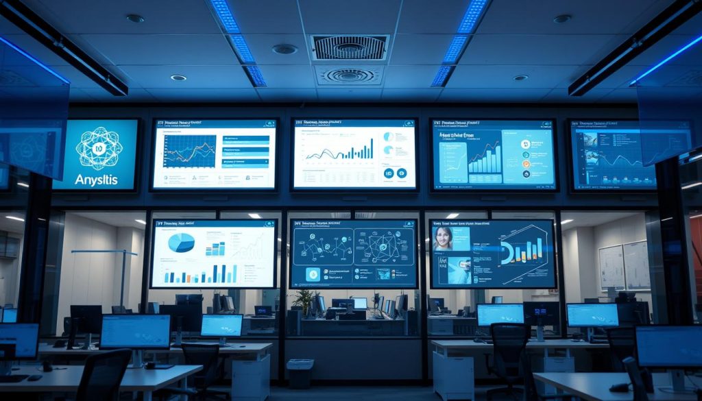 Modern kontorsmiljö med AI-visualisering för IT-modernisering